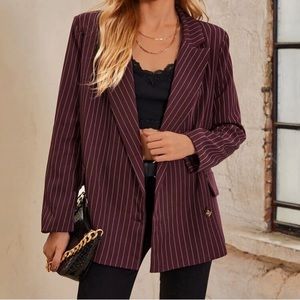 Burgundy Pinstripe Double Button Blazer